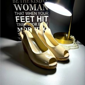 Nude sling back wedge